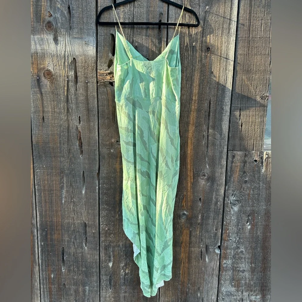 NWT Vix Surya Details Cowl Neck Camo Long Asymmetrical Dress with Gold Hardware - Picture 6 of 16